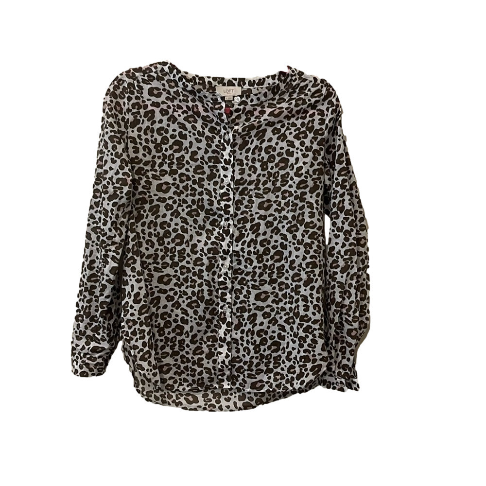 Loft brown/pink leopard print button down blouse, XS